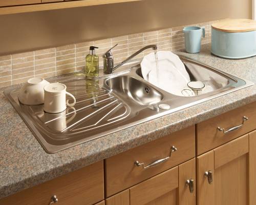 Lamona Rutland Linen 1.5 Bowl Sink with Lamona Chrome Atomix Lever Action Tap