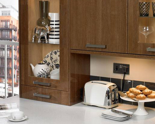 Tall Glass Wall Unit with Internal Glass Shelves and Spice Drawer