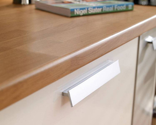 Chrome Angled Bar Handle and Oak Block Style Worktop